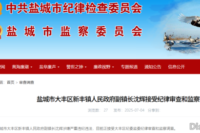 新丰镇副镇长沈辉接受纪律审查和监察调查